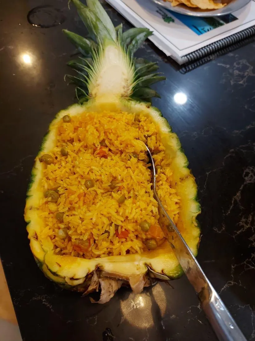 Pineapple rice served in the fruit