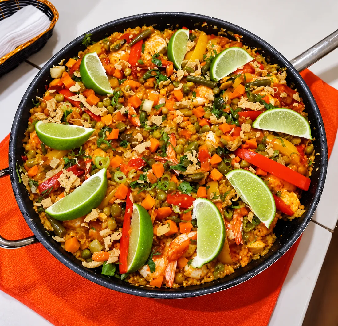 Paella with fresh lime