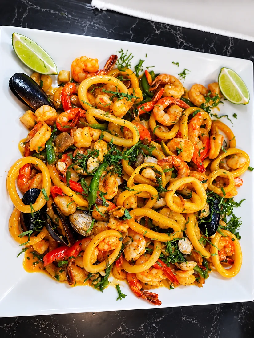 Seafood platter with calamari and mussels
